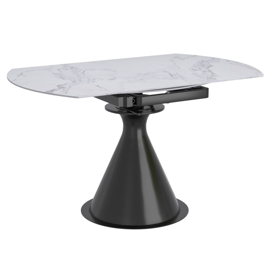 Calisto Round Pedestal Dining Table w/Extension in White and Black