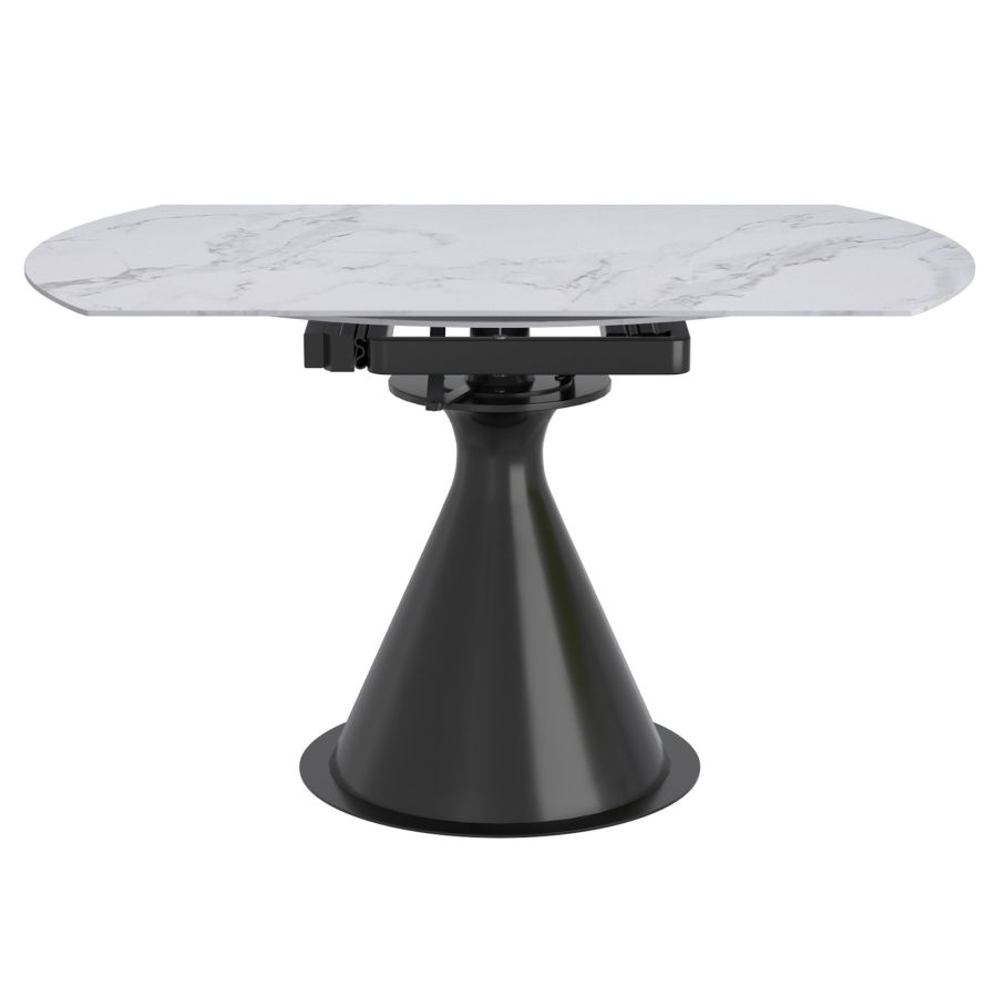 Calisto Round Pedestal Dining Table w/Extension in White and Black