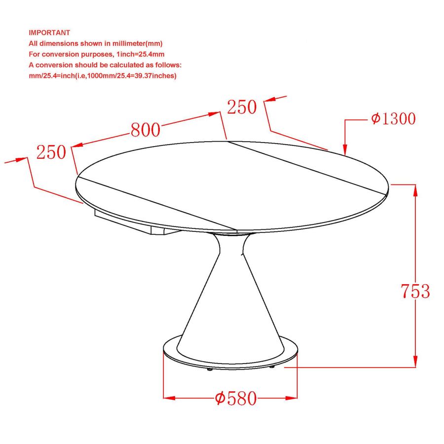 Calisto Round Pedestal Dining Table w/Extension in White and Black