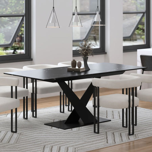 Julius/Scarlet 7pc Dining Set in Black Table with Ivory Chair