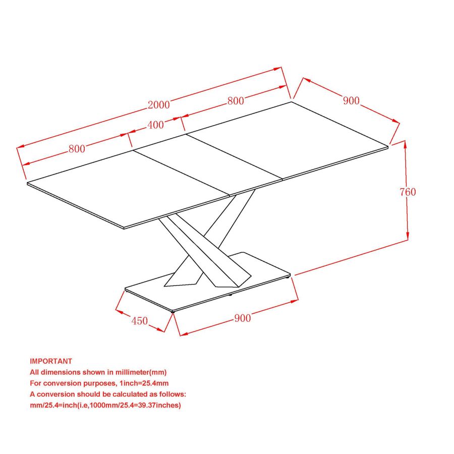 Julius Dining Table w/Extension in White and Black