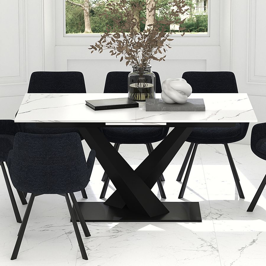 Julius/Signy 7pc Dining Set in White Table with Black Chair
