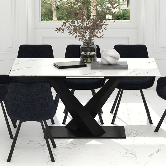 Julius/Signy 7pc Dining Set in White Table with Black Chair
