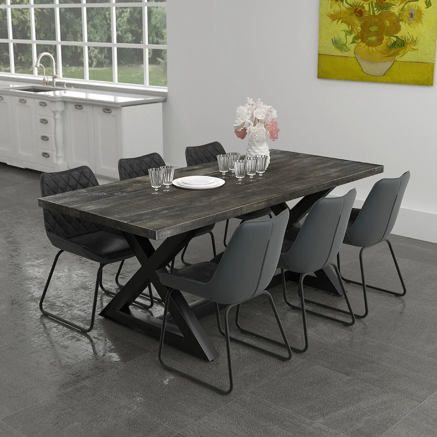 Zax Rectangular Dining Table in Distressed Grey - Furniture Depot