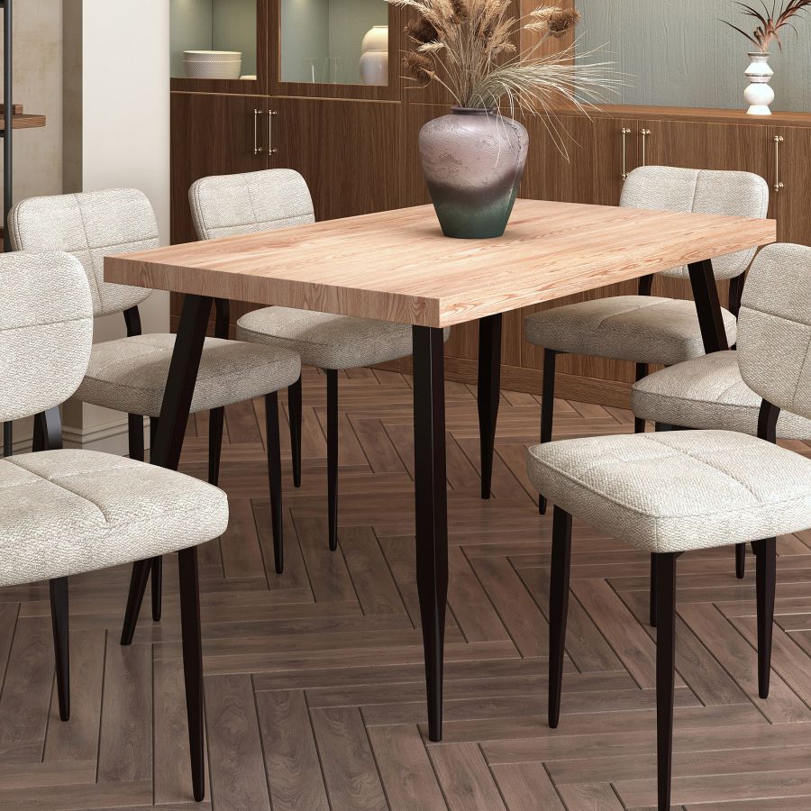 Vesta/Zeke 7pc Dining Set in Natural Table with Beige Chair