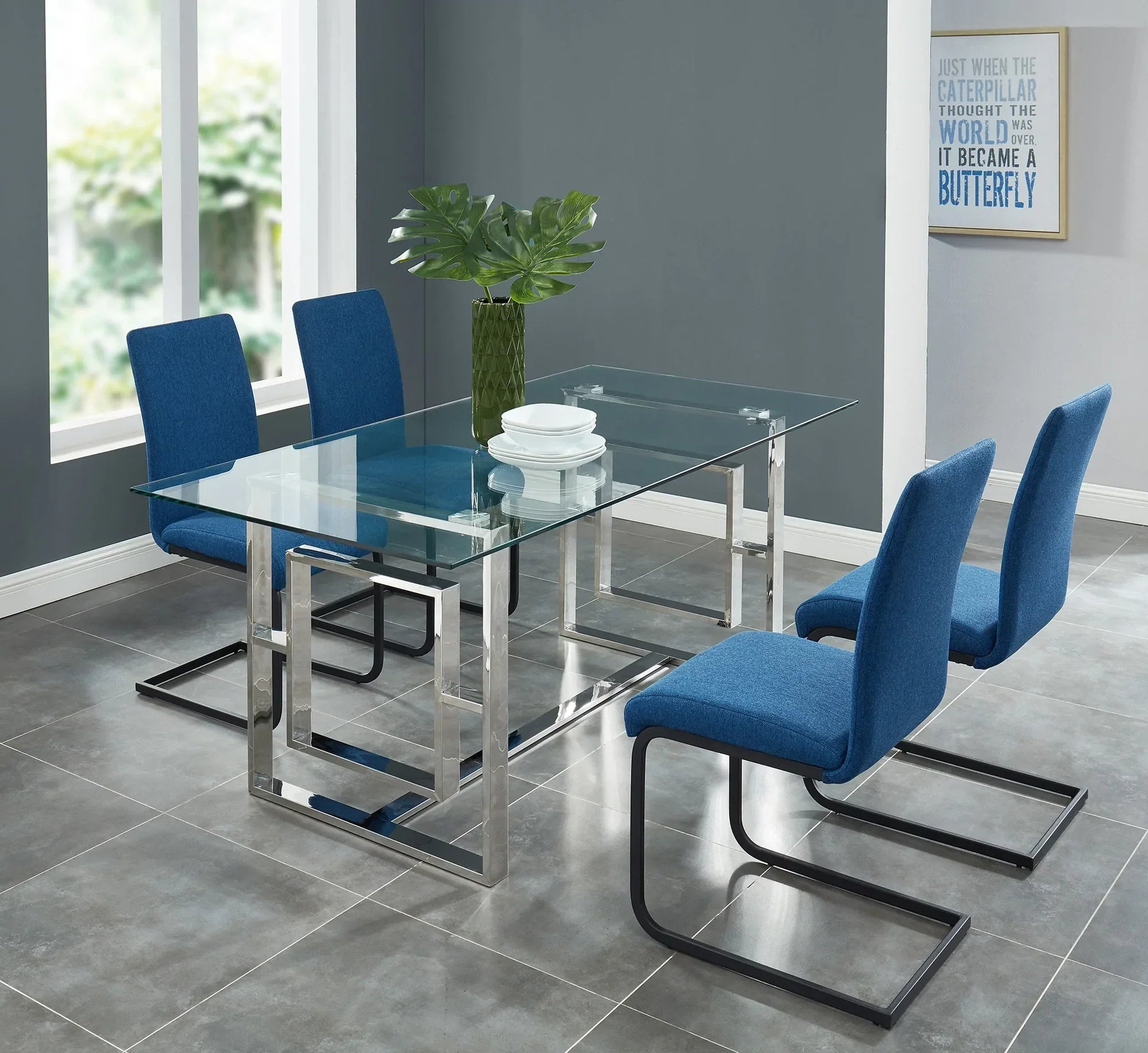 Eros Rectangular Dining Table in Silver - Furniture Depot