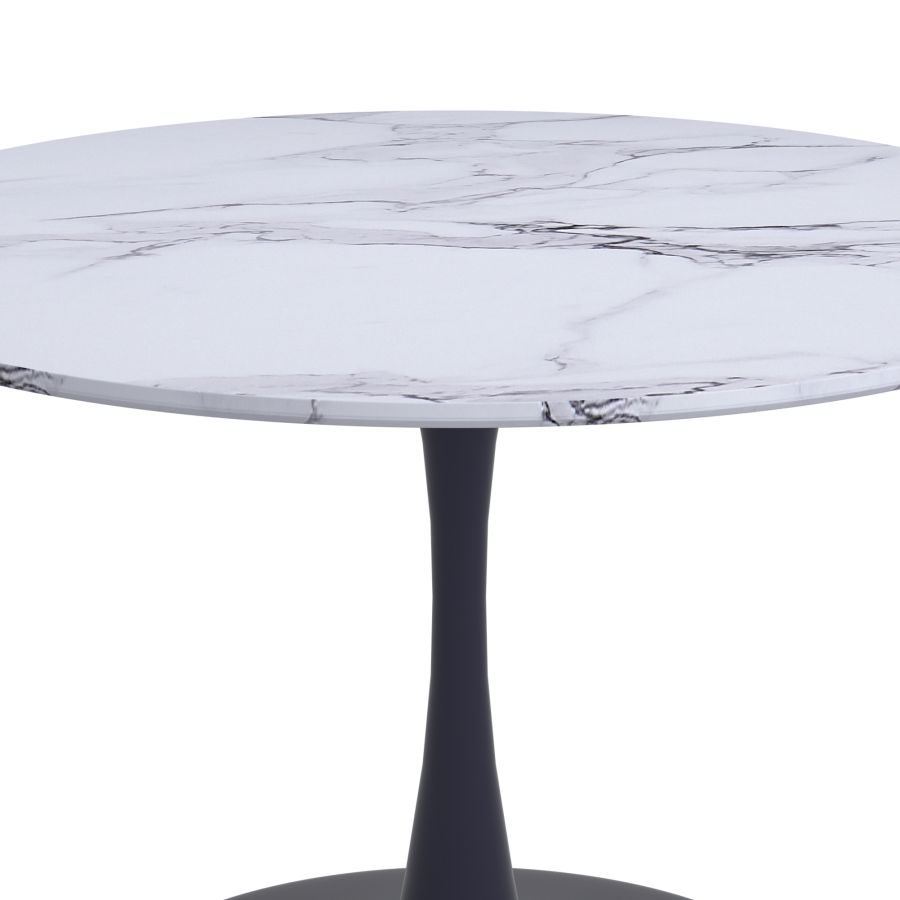 Zilo 40" Round Dining Table in White Faux Marble and Black