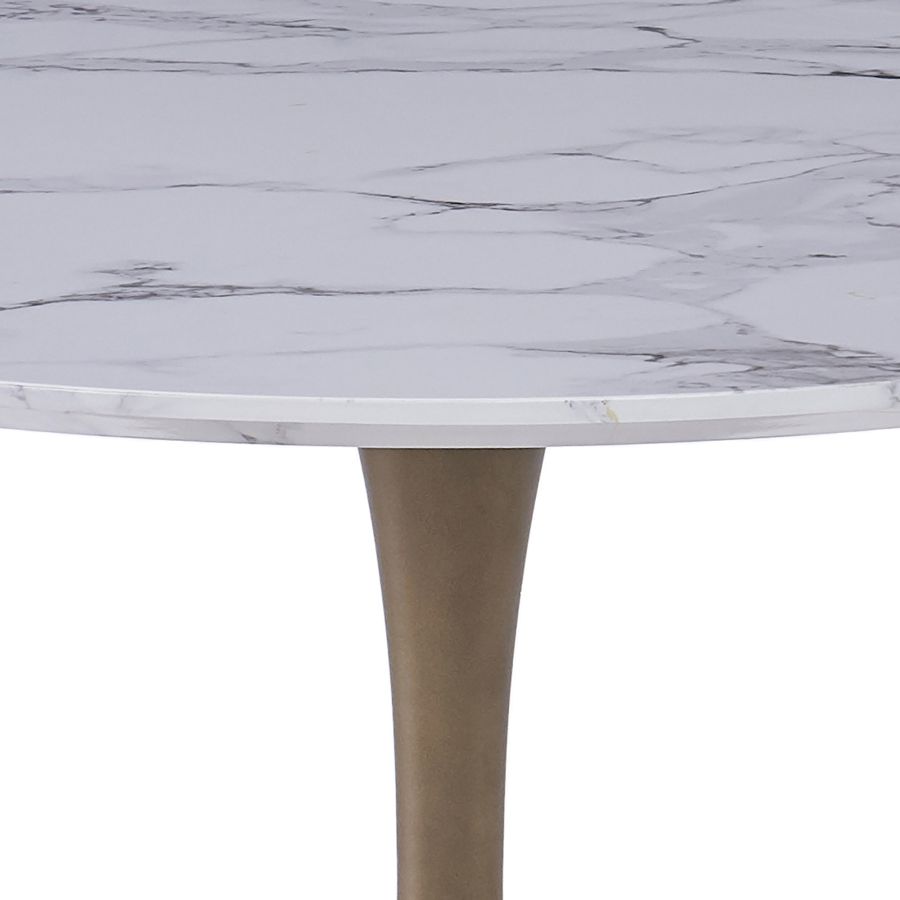 Zilo 40" Round Dining Table in White Faux Marble and Aged Gold