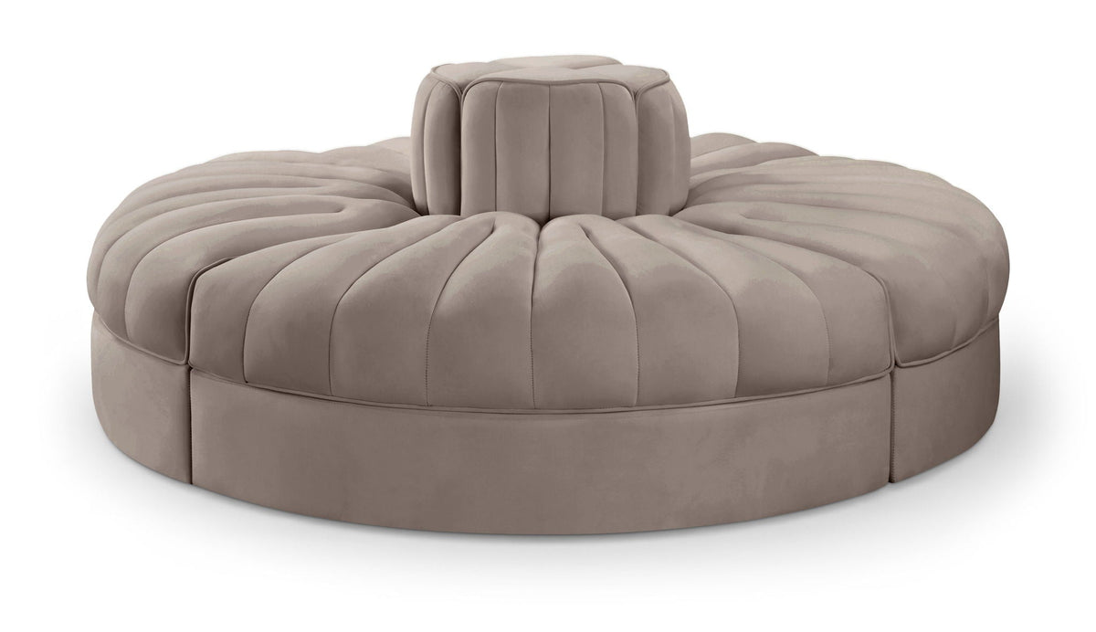 Rummi - Round Velvet Performance Fabric Upholstered 4 Piece Modular Sofa