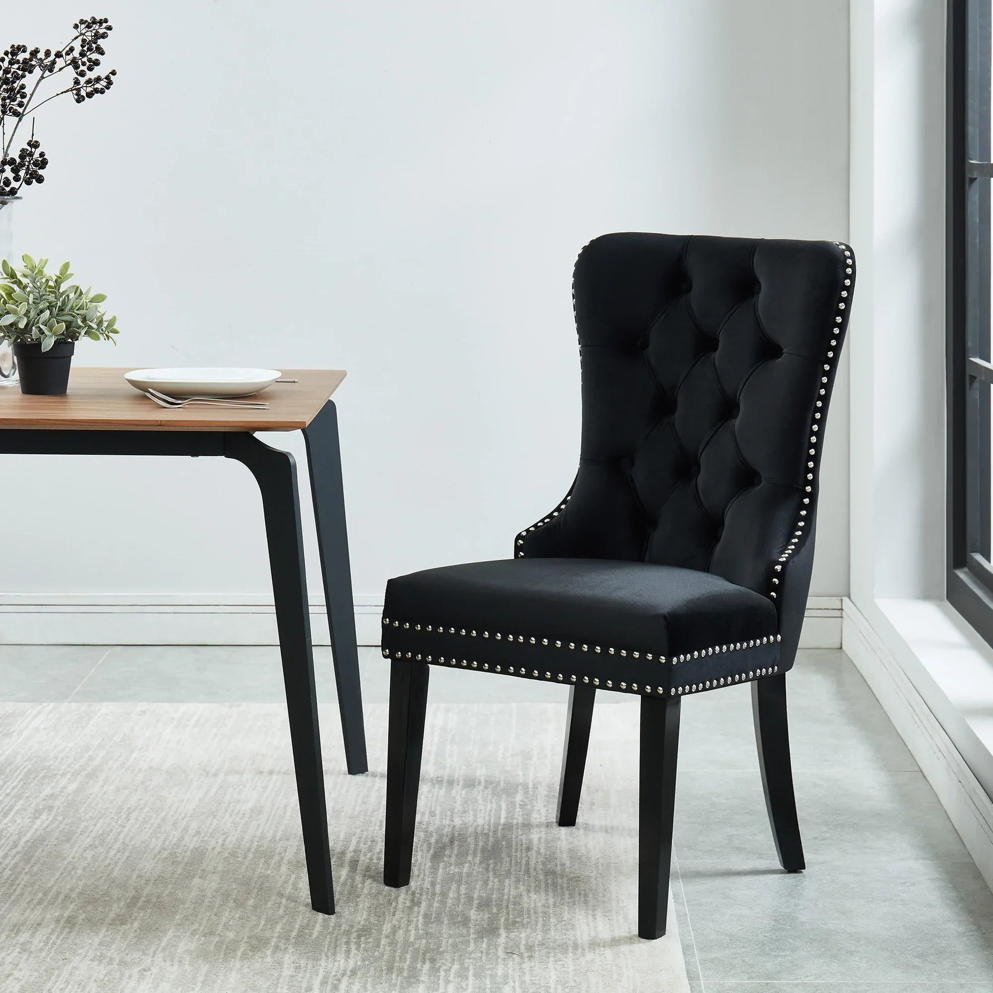 Rizzo Side Chair, set of 2 in Black Velvet - Furniture Depot