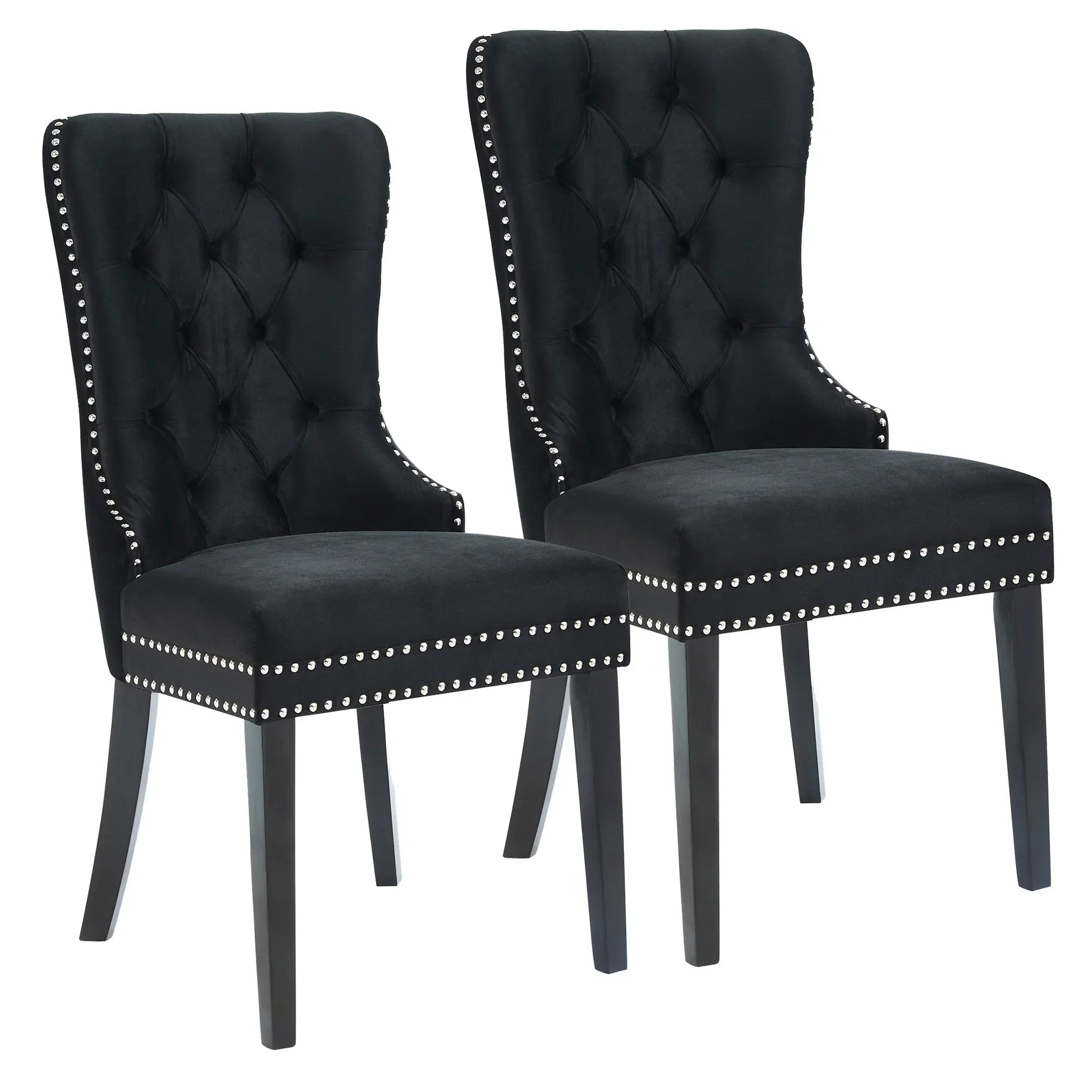 Rizzo Side Chair, set of 2 in Black Velvet - Furniture Depot