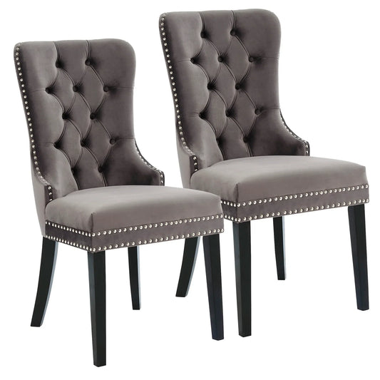 Rizzo Side Chair, set of 2 in Grey Velvet - Furniture Depot