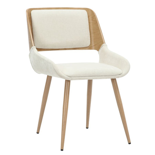 Hudson Dining Chair in Beige Fabric and Natural Metal and Wood