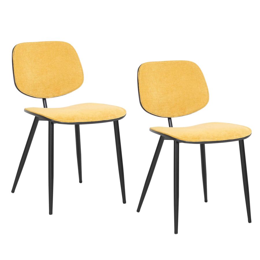 Capri Side Chair, Set of 2, in Mustard, Walnut and Black