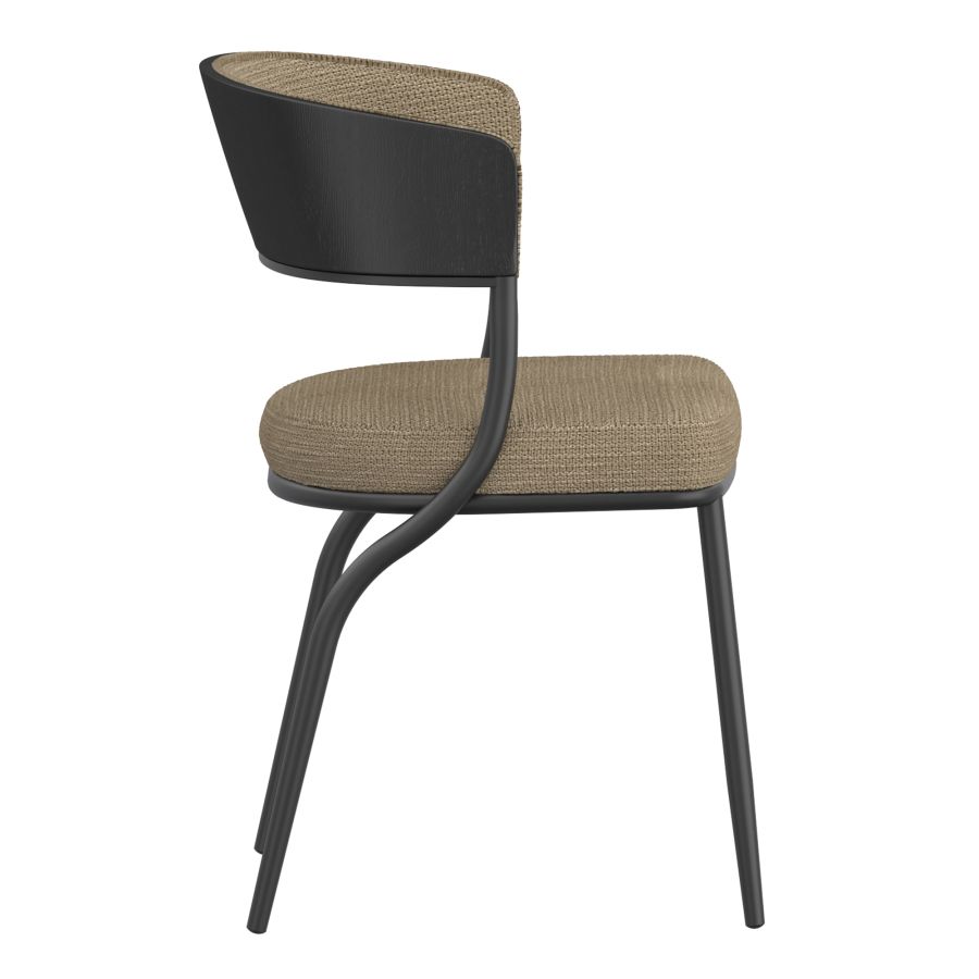 Kazan Dining Chair, Set of 2 in Dark Beige Performance Fabric & Black Metal