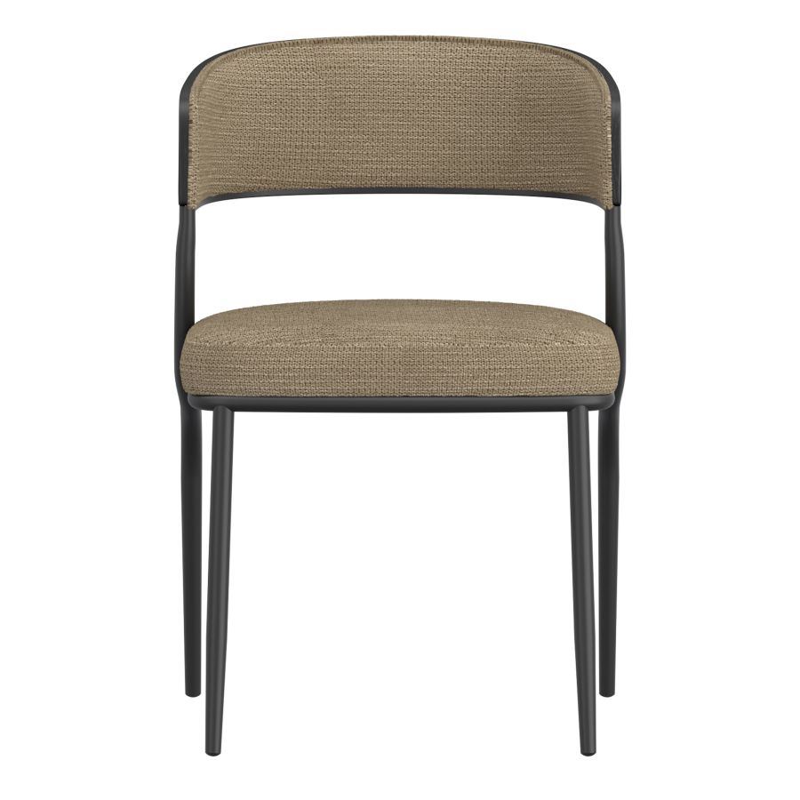 Kazan Dining Chair, Set of 2 in Dark Beige Performance Fabric & Black Metal