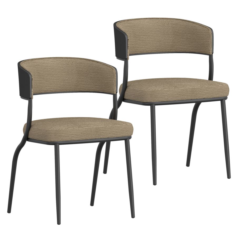 Kazan Dining Chair, Set of 2 in Dark Beige Performance Fabric & Black Metal