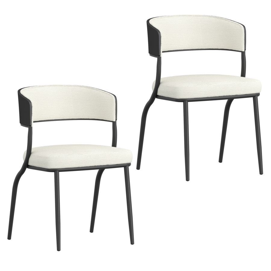 Kazan Dining Chair, Set of 2 in Ivory Performance Fabric & Black Metal