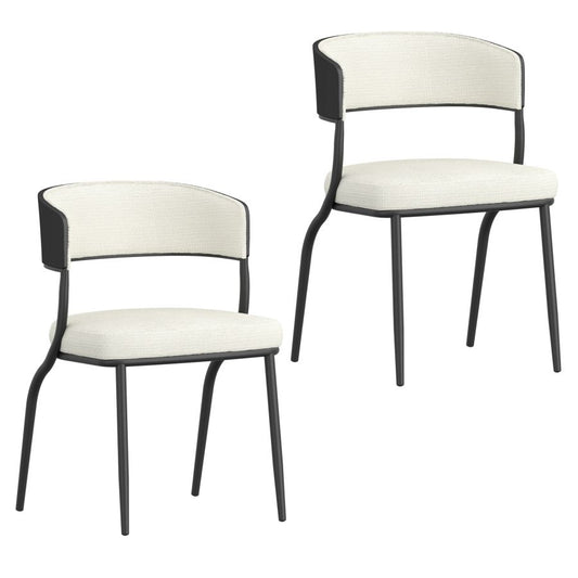 Kazan Dining Chair, Set of 2 in Ivory Performance Fabric & Black Metal