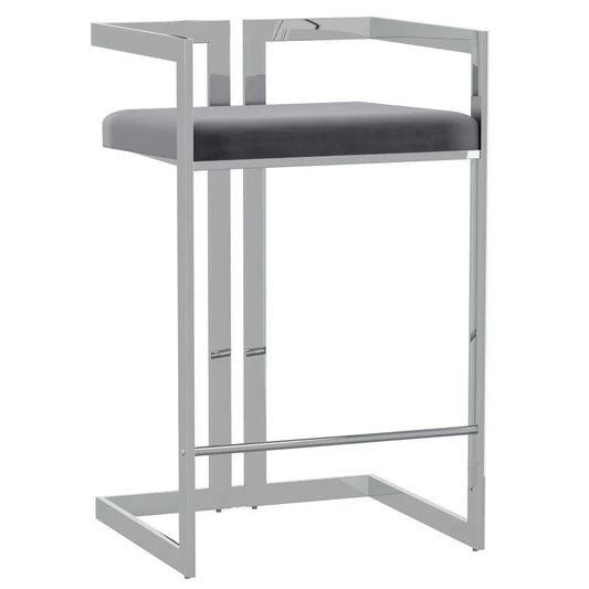 Cosmo 26" Counter Stool in Grey with Silver Legs - Furniture Depot