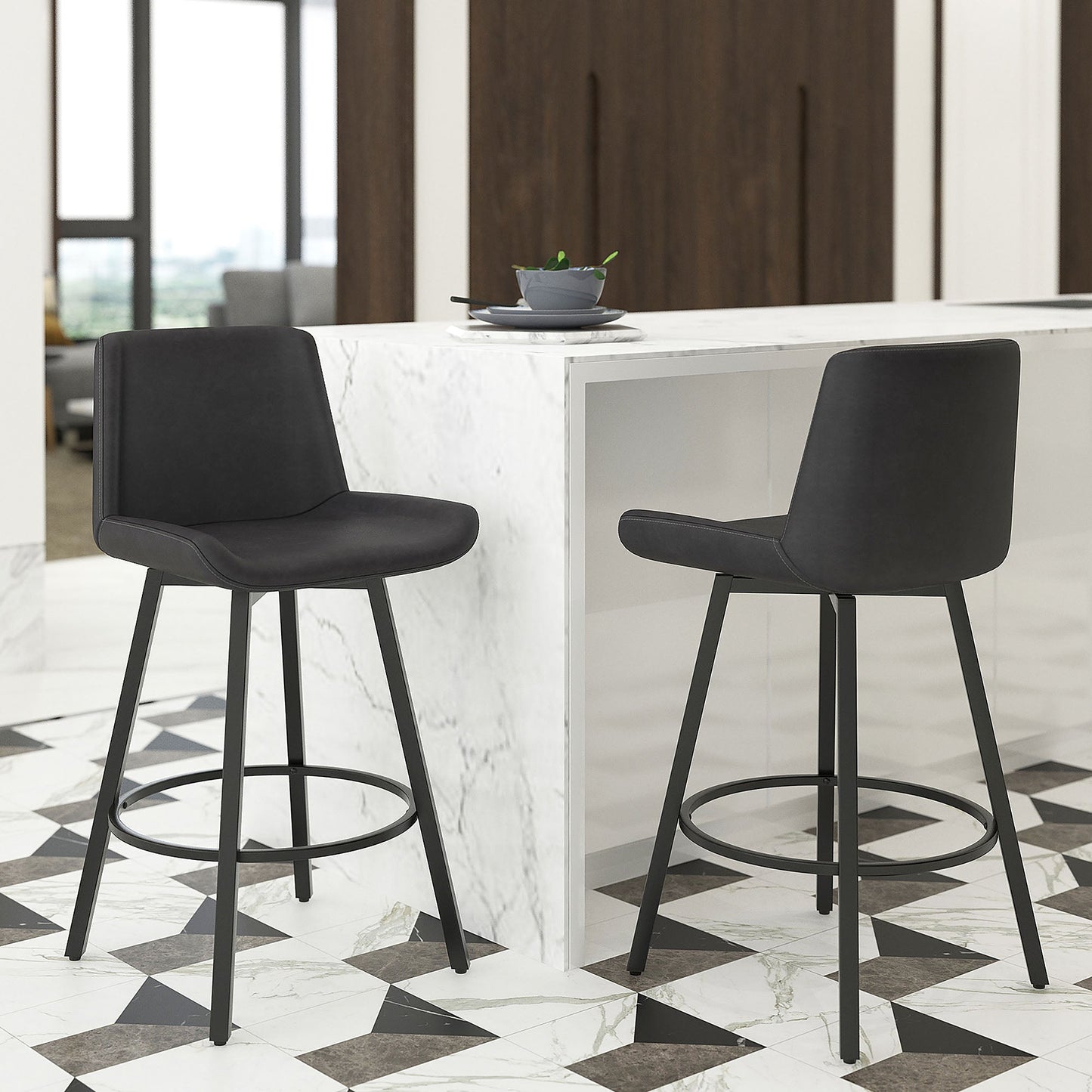 Fern 26'' Counter Stool Pu Charcoal set of 2