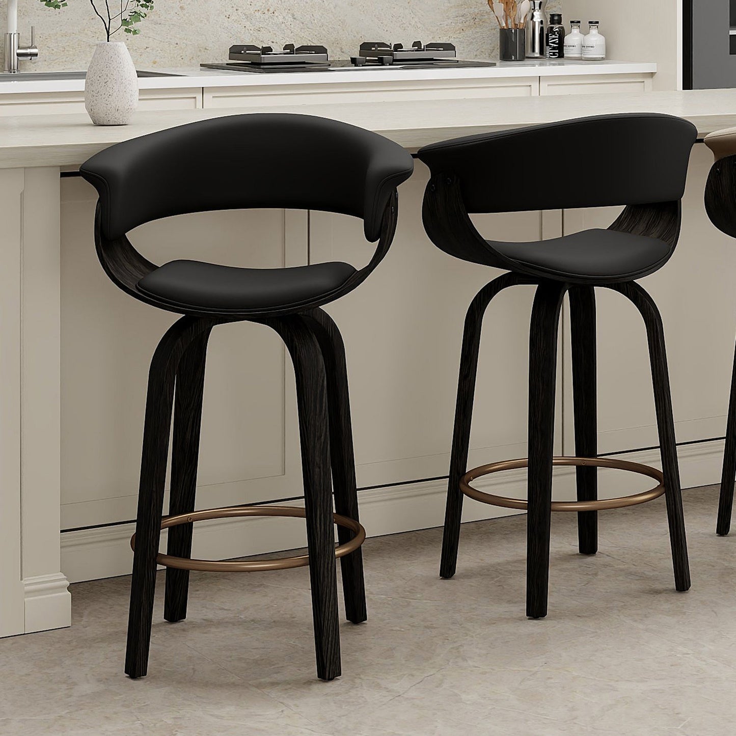 Holt 26" Counter Stool with Swivel, in Black and Walnut (set of 2)