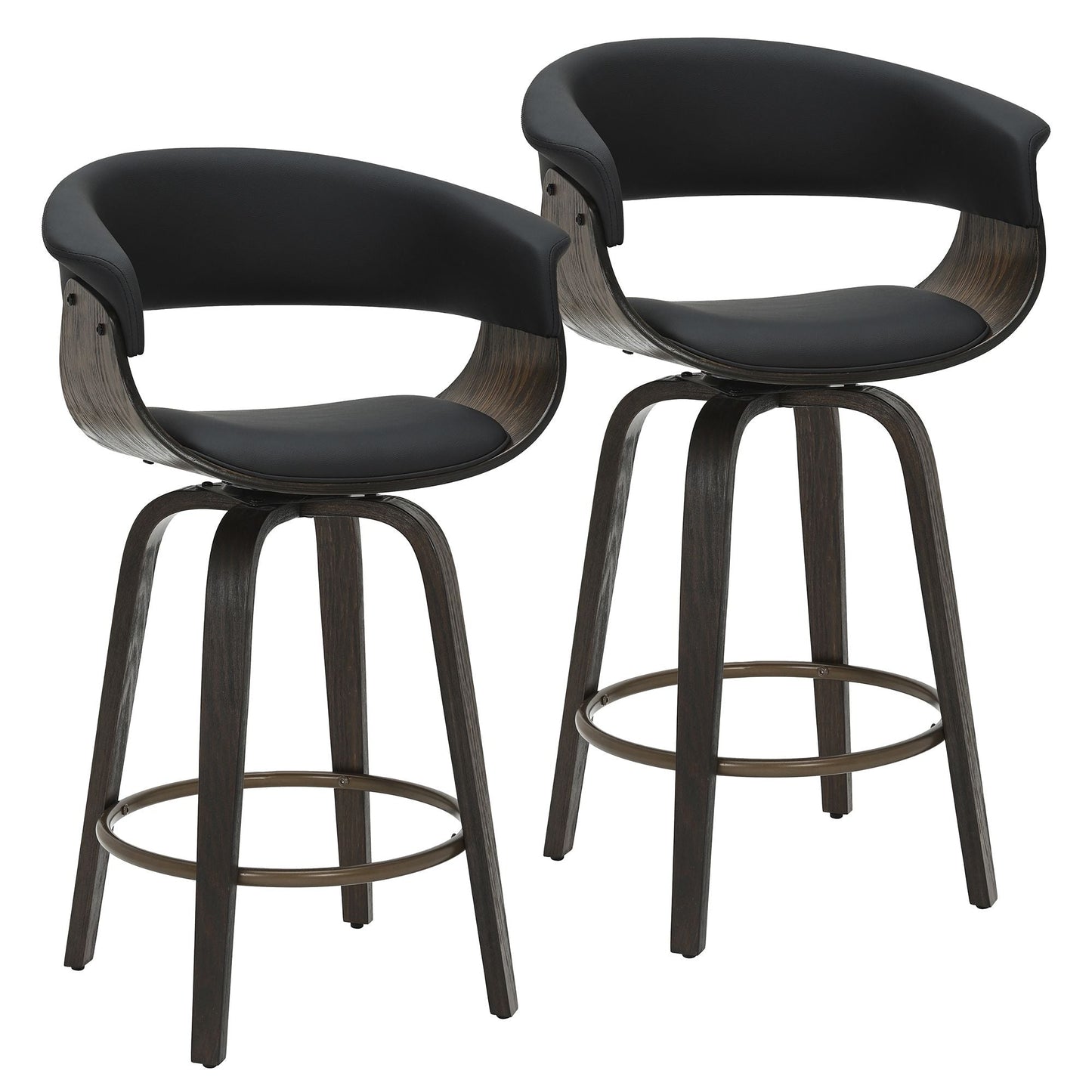 Holt 26" Counter Stool with Swivel, in Black and Walnut (set of 2)