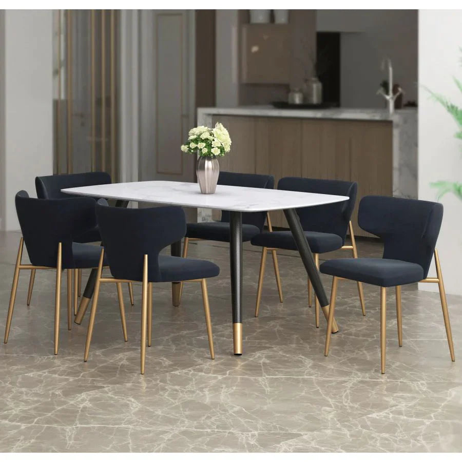 Emery/Akira 7pc Dining Set in White with Black Chair - Furniture Depot
