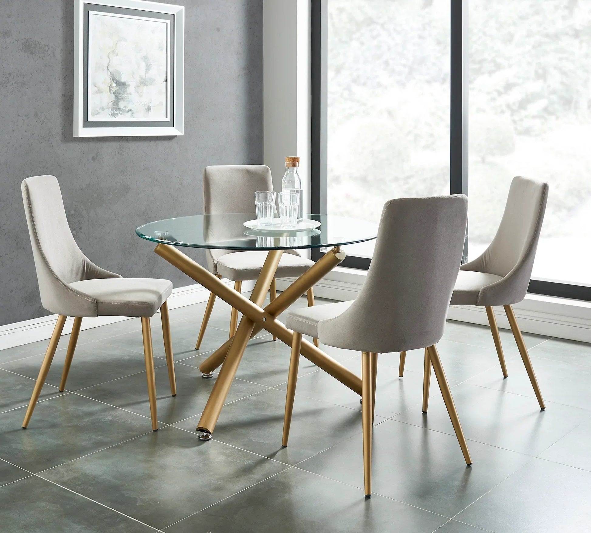 Carmilla/Carmilla 5pc Dining Set, Gold/Grey - Furniture Depot