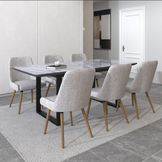 Gavin/Mia 7pc Dining Set, Black/Light Grey w Grey Leg - Furniture Depot