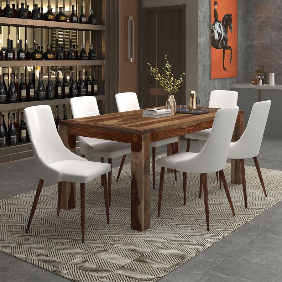 Krish/Cora 7pc Dining Set in Sheesham with White Chair - Furniture Depot