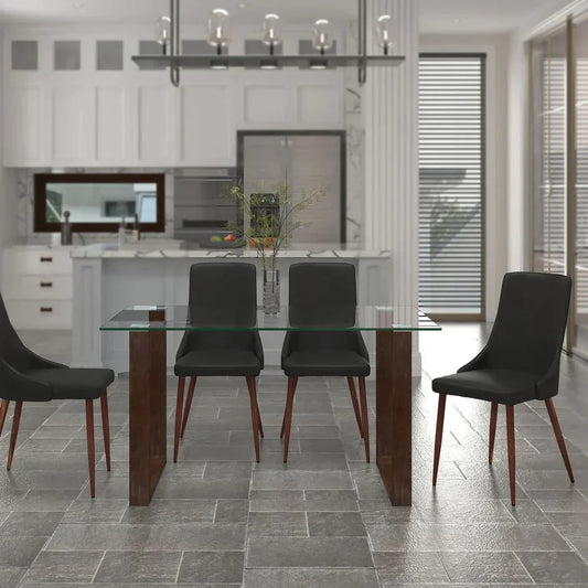 Franco/Cora 5pc Dining Set in Walnut with Black Chair - Furniture Depot