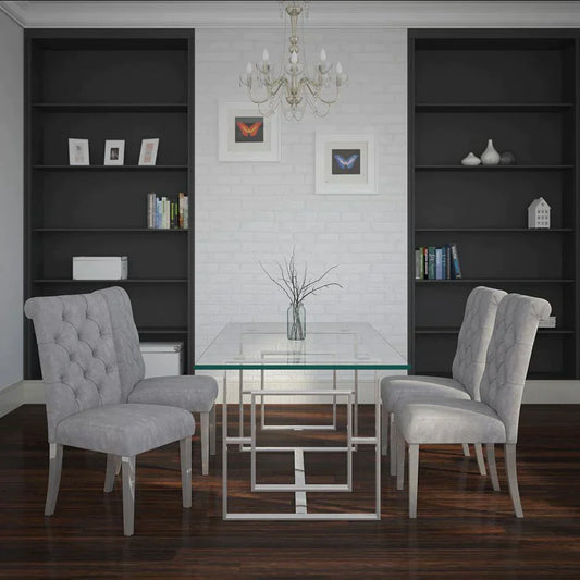 Eros/Chloe 5pc Dining Set, Chrome/Grey - Furniture Depot