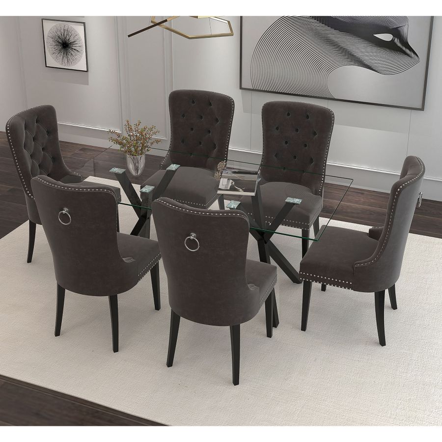 Stark/Rizzo 7pc Dining Set, Black/Grey - Furniture Depot