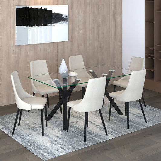 Stark/Venice 7pc Dining Set, Black/Beige - Furniture Depot