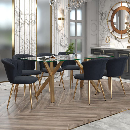 Stark/Orchid 7pc Dining Set in Aged Gold with Black Chair - Furniture Depot