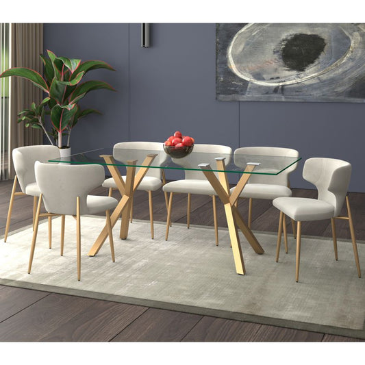 Stark/Akira 7pc Dining Set in Aged Gold with Grey Chair - Furniture Depot