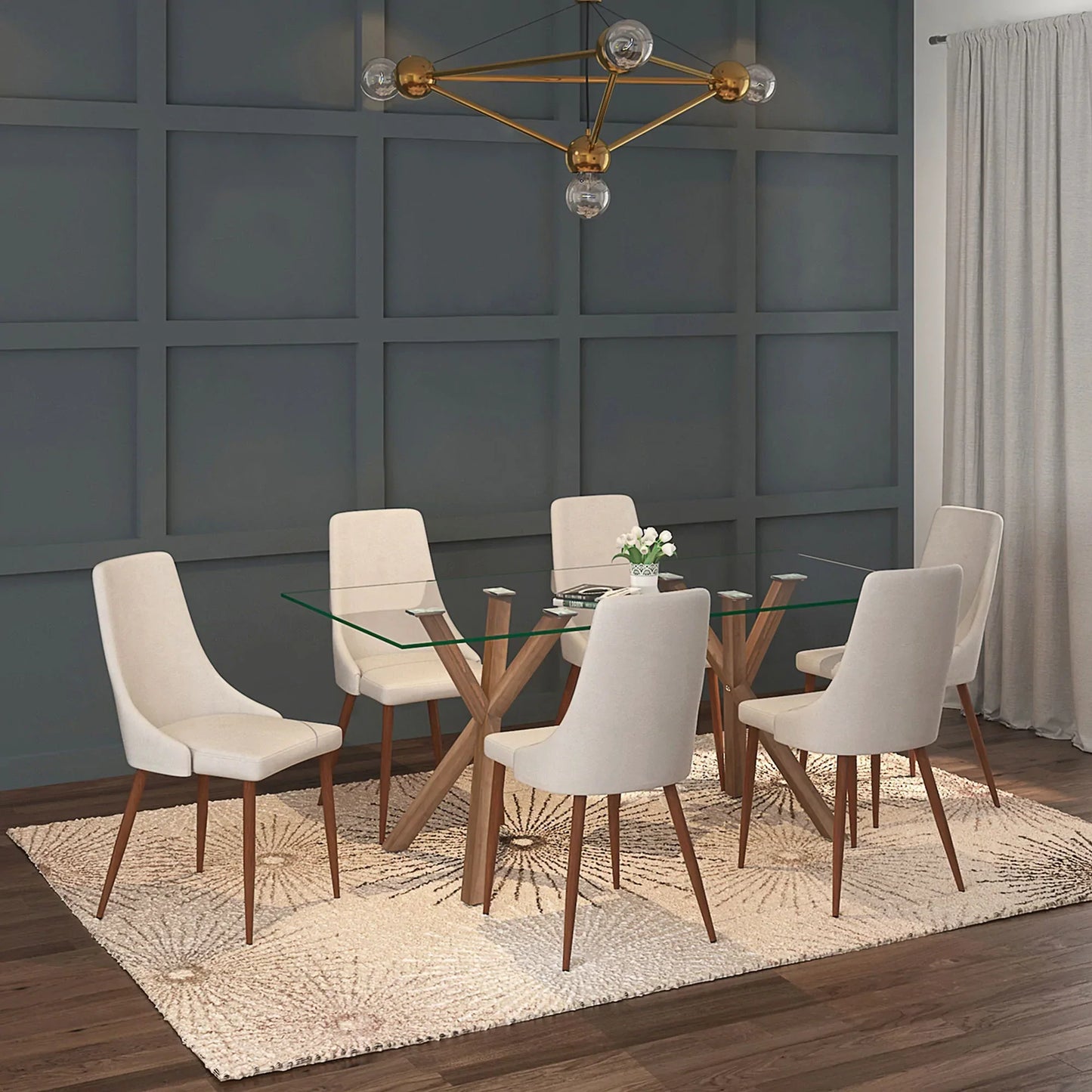 Stark/Cora 7pc Dining Set, Walnut/Beige - Furniture Depot