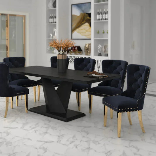 Eclipse/Mizal 7pc Dining Set in Black with Black Chair - Furniture Depot
