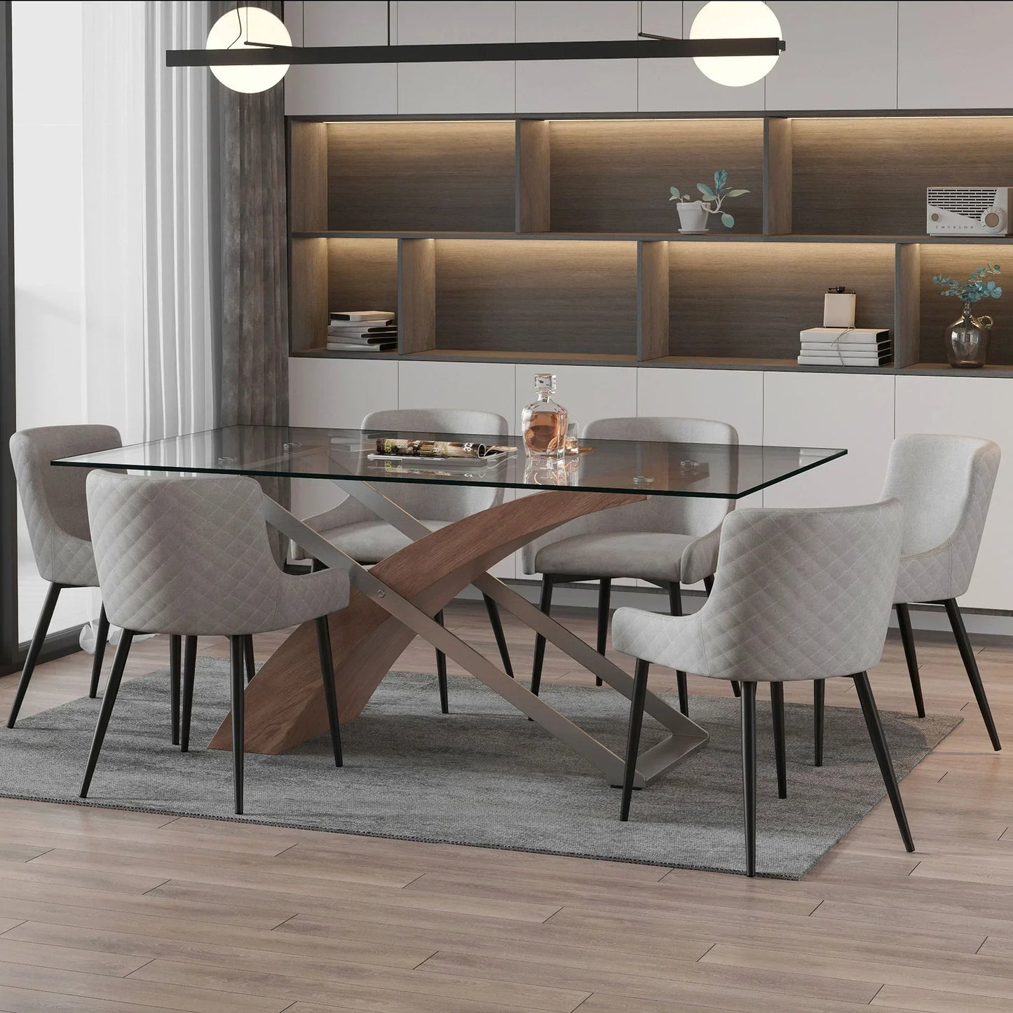 Veneta/Bianca 7pc Dining Set, Walnut/Black & Grey - Furniture Depot