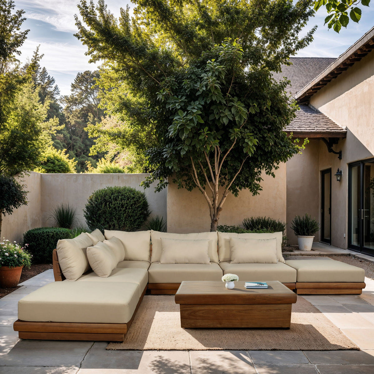 Mirella - 6 Piece Water Resistant Fabric Upholstered Outdoor Patio Modular Sectional