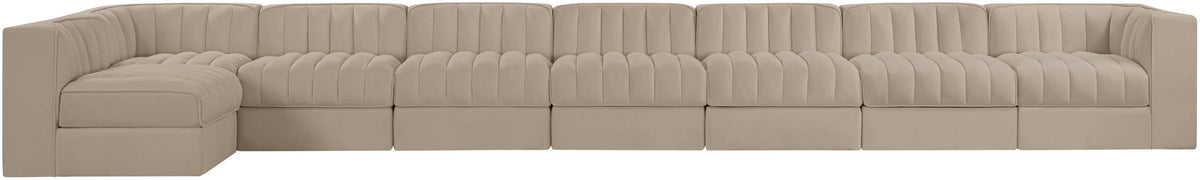 Rummi - Velvet Performance Fabric Upholstered 8 Piece Modular Sectional, L-Shaped (Right)
