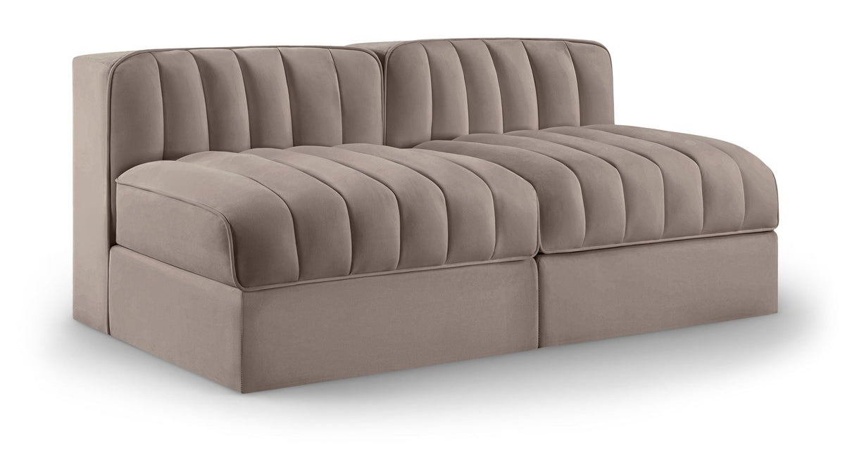 Rummi - Velvet Performance Fabric Upholstered 2 Piece Modular Armless Loveseat