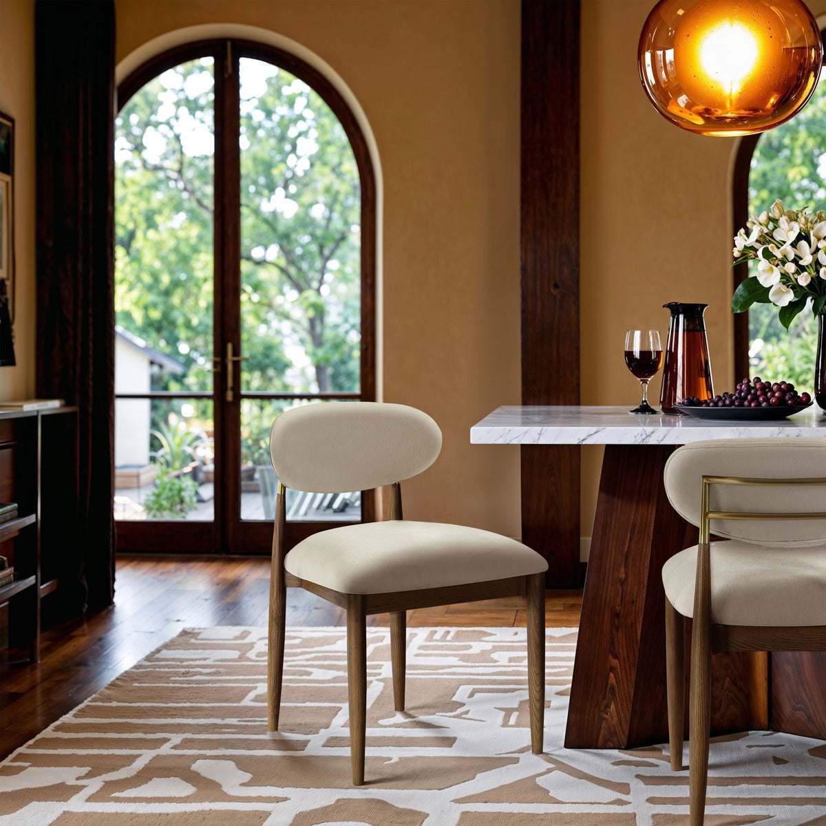 Riccio - Fabric Dining Side Chair (Set of 2) - Walnut Frame