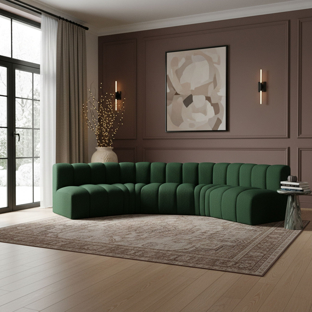 Arc - Boucle Fabric 5 Piece U-Shaped Modular Sofa