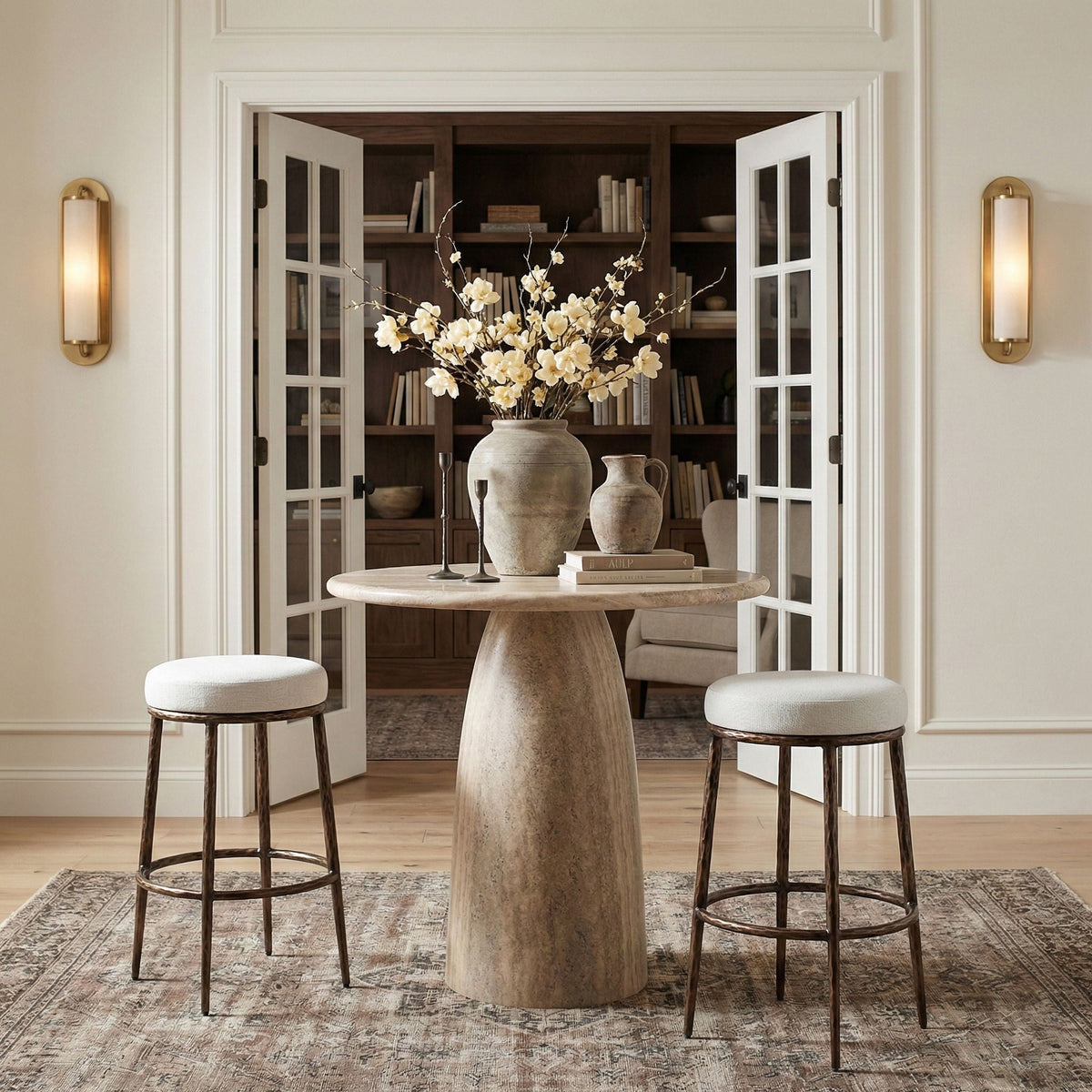 Ferro - Performance Fabric Upholstered Backless Bar Stool - Antique Bronze