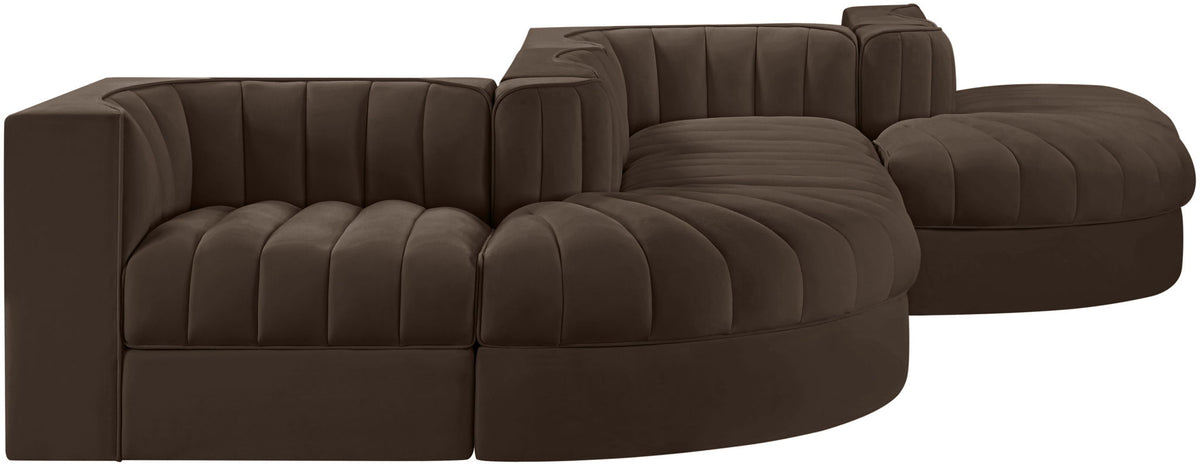 Rummi - Rounded Velvet Performance Fabric Upholstered 6 Piece Modular Sectional