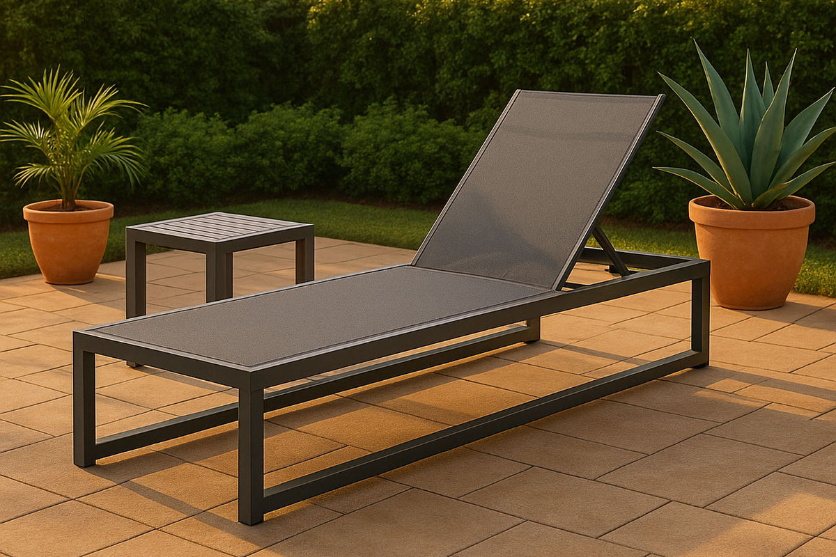 Maldives - Water Resistant Outdoor Patio Adjustable Sun Chaise Lounge Chair With Gray Base