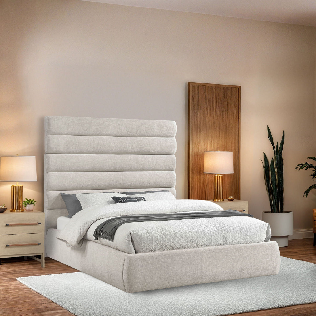 Adam - Linen Fabric Bed With 70.5" Headboard