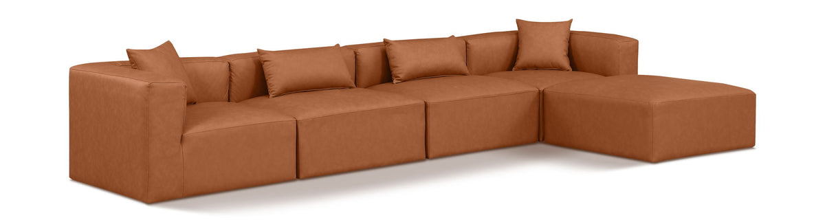 Cube - 5 Piece Modular Sectional With Chaise - Cognac